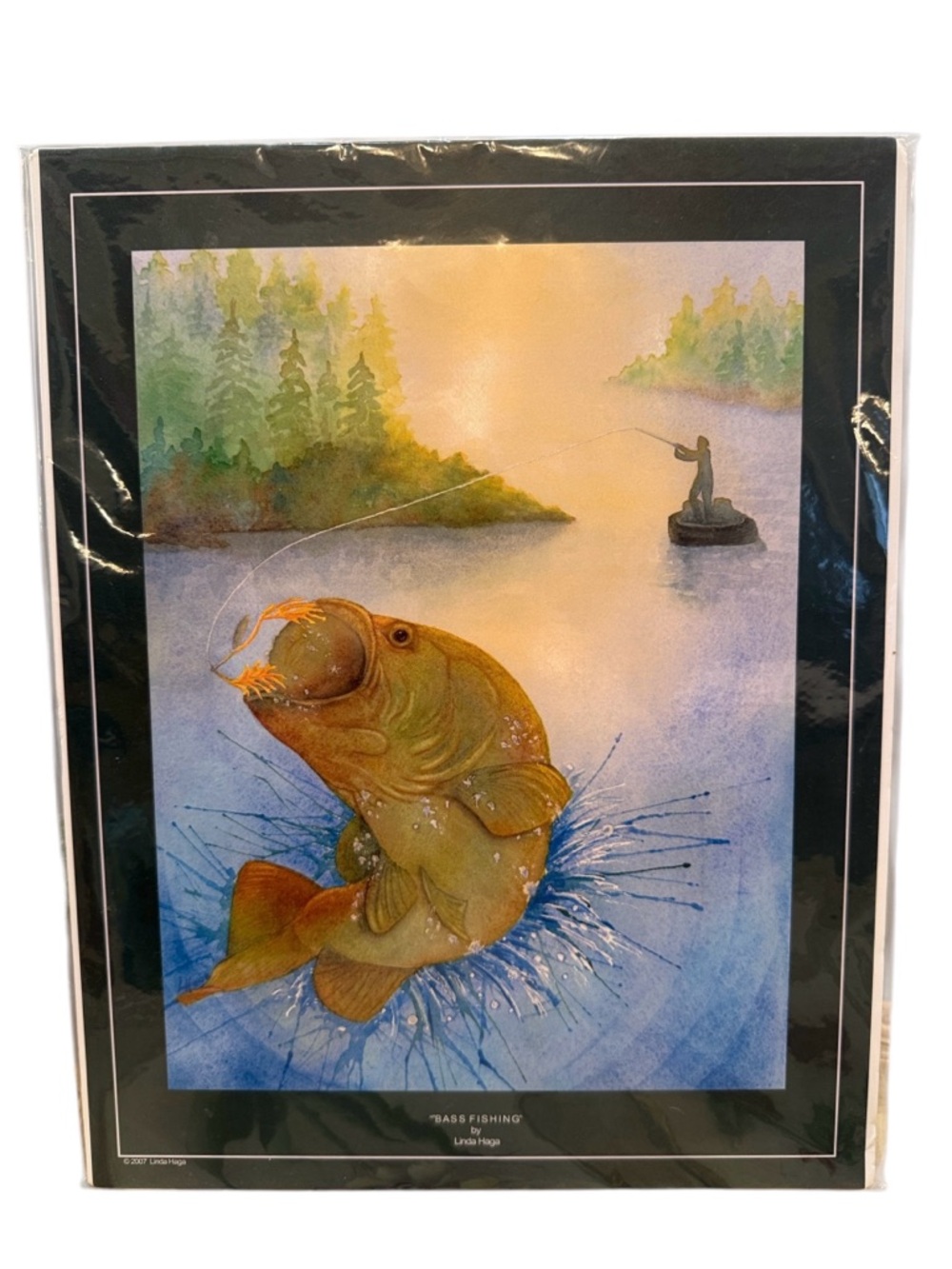 Vintage Bass Fishing Print Poster by Linda Haga 11x14 Man Cave Cabin Decor